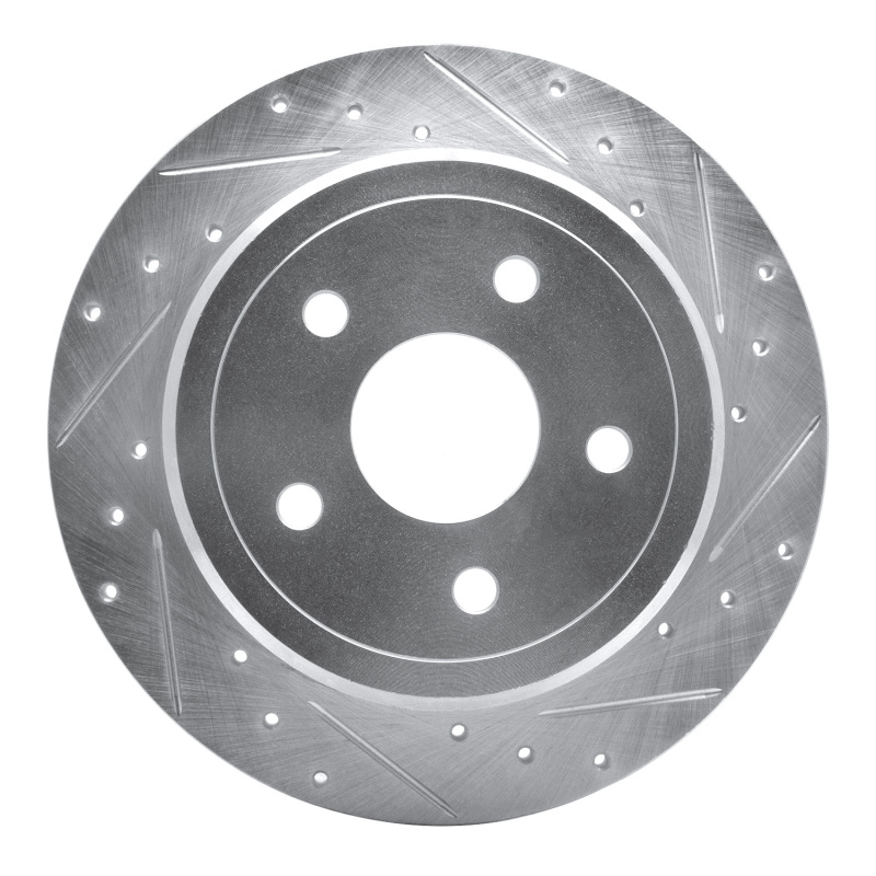 Jeep Commander Brake Rotor (1) - Rear Right - R1 Concepts - Drilled & Slotted - Silver - `05-`10